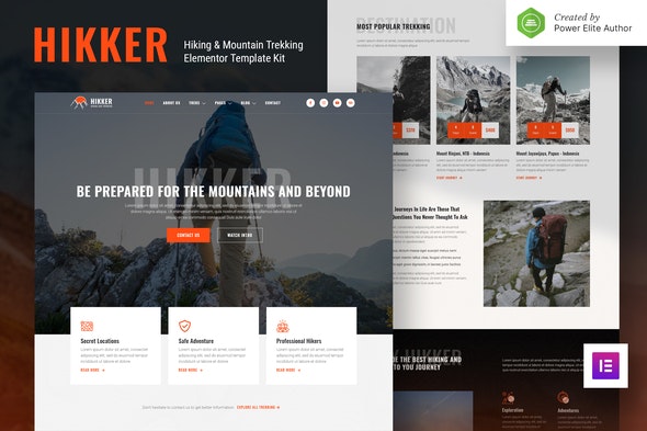Hikker – Hiking &amp; Mountain Trekking Elementor Template Kit