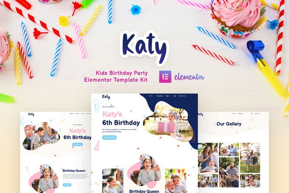 Katy - Kids Birthday Party Planner &amp; Invitation Elementor Template Kit