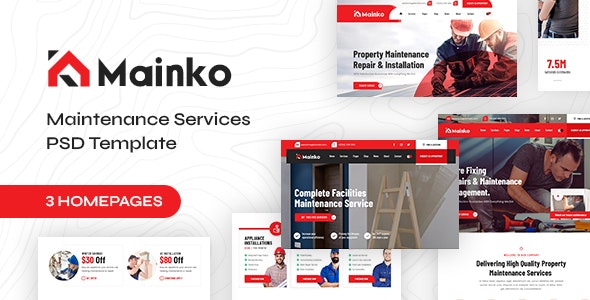 Mainko - Installation, Repair &amp; Maintenance Services PSD Template