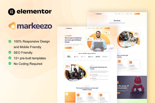 Markeezo - SEO &amp; Digital Marketing Agency Elementor Template Kit