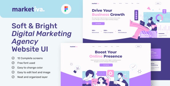 Marketiva - Digital Marketing Agency Website UI Figma