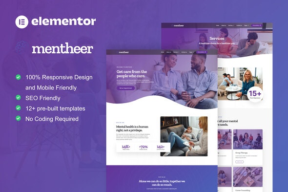 Mentheer - Mental Health Therapy Elementor Pro Template Kit
