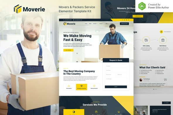 Moverie – Movers &amp; Packers Service Elementor Template Kit