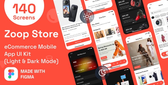 Multipurpose eCommerce Mobile App UI Kit Figma Template - Zoop Retail Store