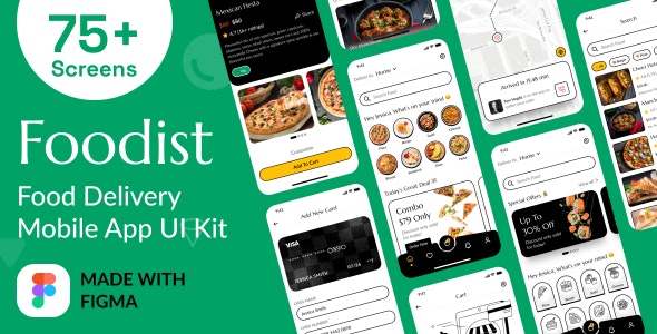 Multipurpose Food Delivery Mobile App UI Kit Figma Template - Foodist