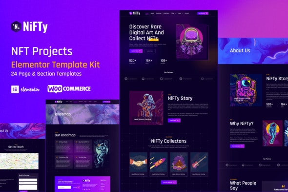 NiFTy - NFT Project &amp; Portfolio WordPress Elementor Template Kit