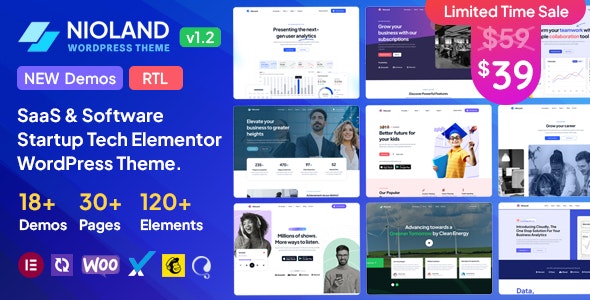 Nioland - SaaS &amp; Software Startup Tech WordPress Theme