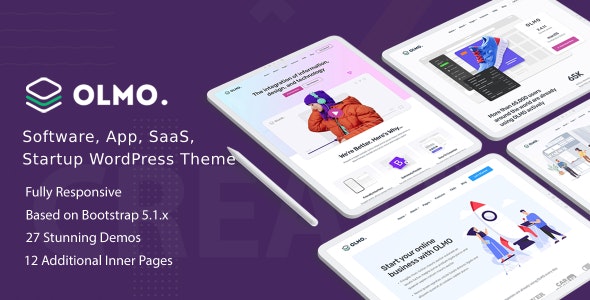 OLMO - Software &amp; SaaS Landing WordPress Theme (Using Elementor Builder)