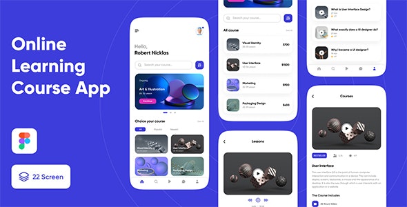 Online learning course app UI kit for figma
