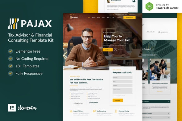 Pajax – Tax Advisor &amp; Financial Consulting Elementor Template Kit