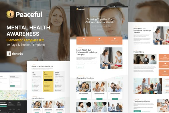 Peaceful - Mental Health Awareness WordPress Elementor Template Kit