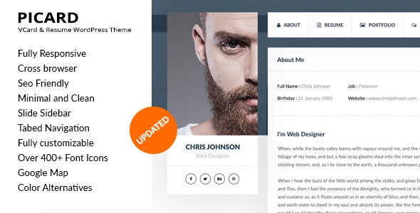 Picard - vCard &amp; Resume WordPress Theme