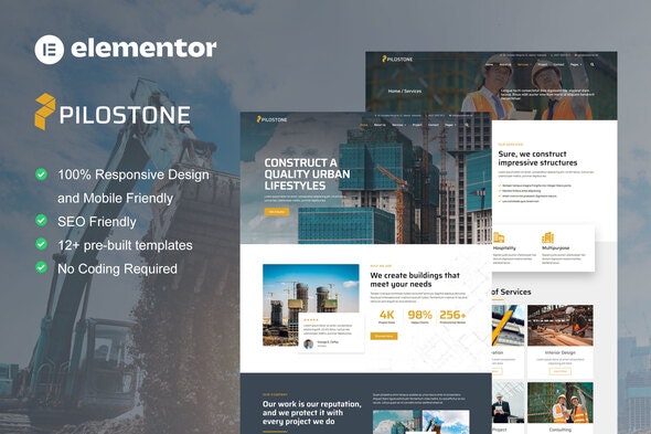 Pilostone - Construction &amp; Building Service Elementor Template Kit