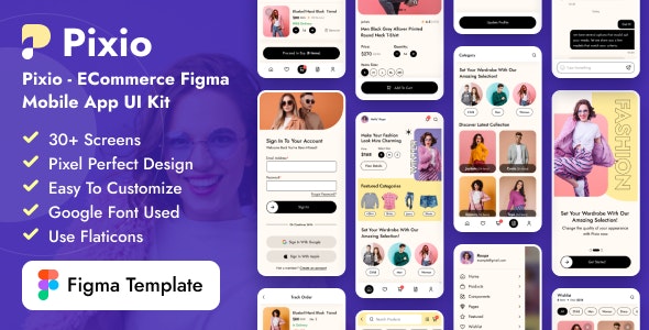 Pixio - eCommerce Fashion Figma Mobile App UI Kit