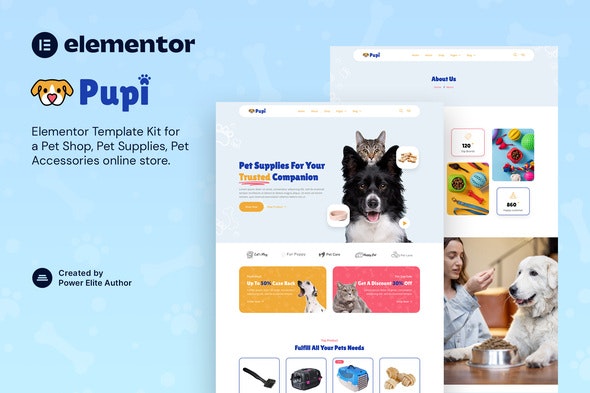 Pupi – Pet Shop &amp; Pet Supplies Elementor Template Kit