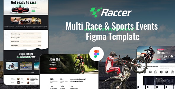 Raccer - Bike &amp; Motor Race Sports Figma Template