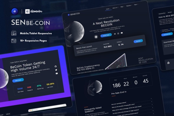 SenbeCoin | Cryptocurrency &amp; Fintech Elementor Template Kit