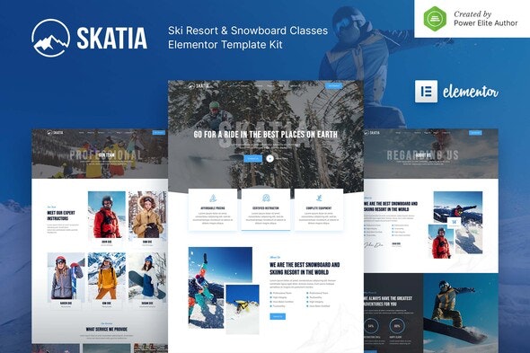 Skatia - Ski Resort &amp; Snowboard Classes Elementor Template Kit