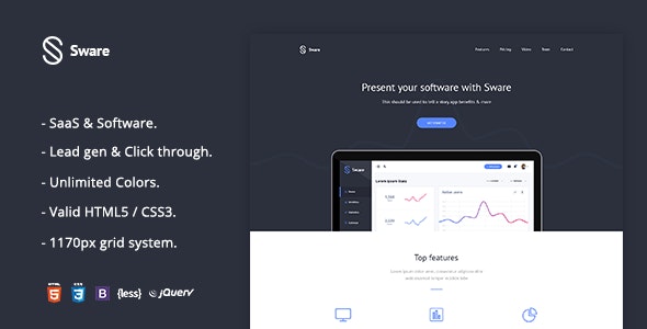 Sware SaaS &amp; Software Landing HTML5 Page Template