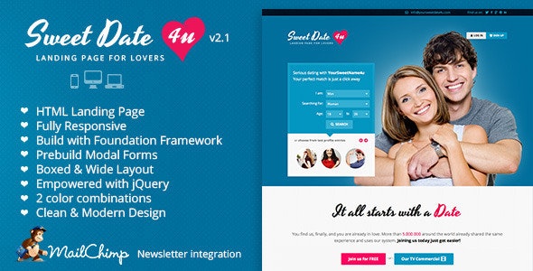 Sweet Date - Premium Landing Page for Lovers