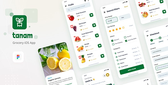 Tanam - Clean Grocery iOS App Design Template Figma