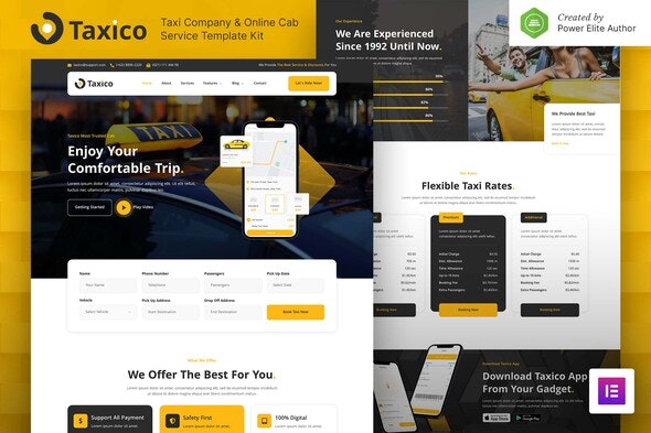 Taxico – Taxi Company &amp; Online Cab Service Elementor Template Kit