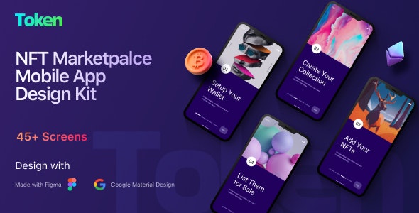 TOKEN-NFT Marketplace Mobile App Figma UI Template | Powered by Google Material Design