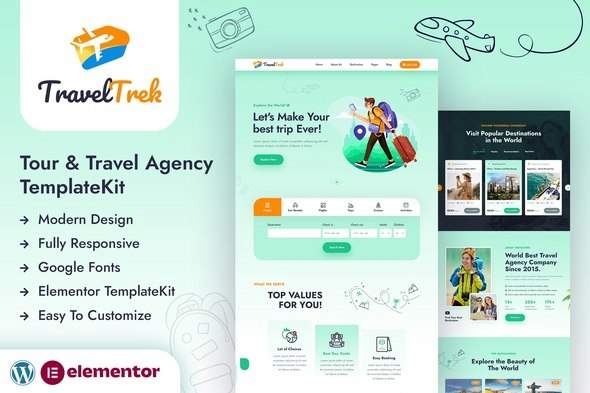 Travel Trek - Tour and Travel Agency Elementor Template Kit
