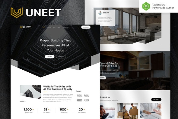 Uneet – Apartment &amp; Single Property Real Estate Elementor Template Kit