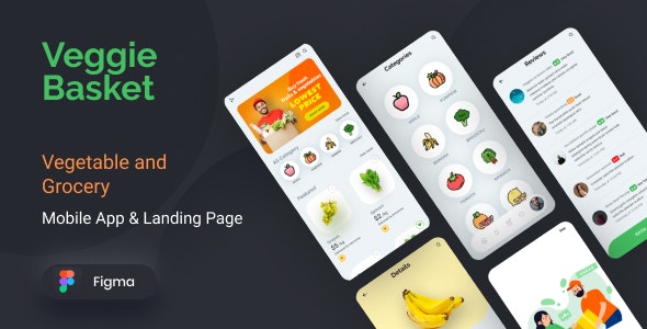 VeggieBasket | Mobile App and Landing Page Figma Template