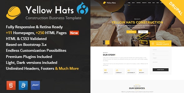 Yellow Hats - Construction And Building Drupal 8.9 Theme