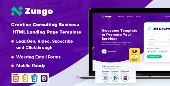 Zungo - Creative Consulting HTML Landing Page Template